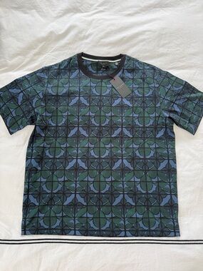 Ted Baker Navy & Green Geometric Floral Crewneck Tee Size 3 Regular
